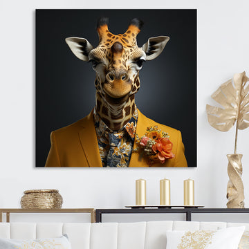 Yellow and black suited up fashion giraffe - Yellow Giraffe Fashion Wall Art